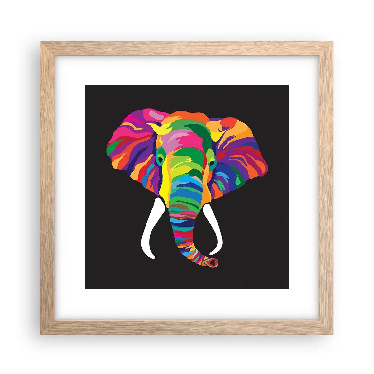 Poster in cornice rovere chiaro - L'elefante che faceva il bagno nell'arcobaleno - 30x30 cm