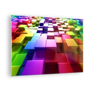 Quadro su vetro - Cubi colorati che formano un motivo astratto tridimensionale - 70x50cm - Op Art insieme in squadra - Decorazione murale moderna per soggiorno e camera da letto ARTTOR