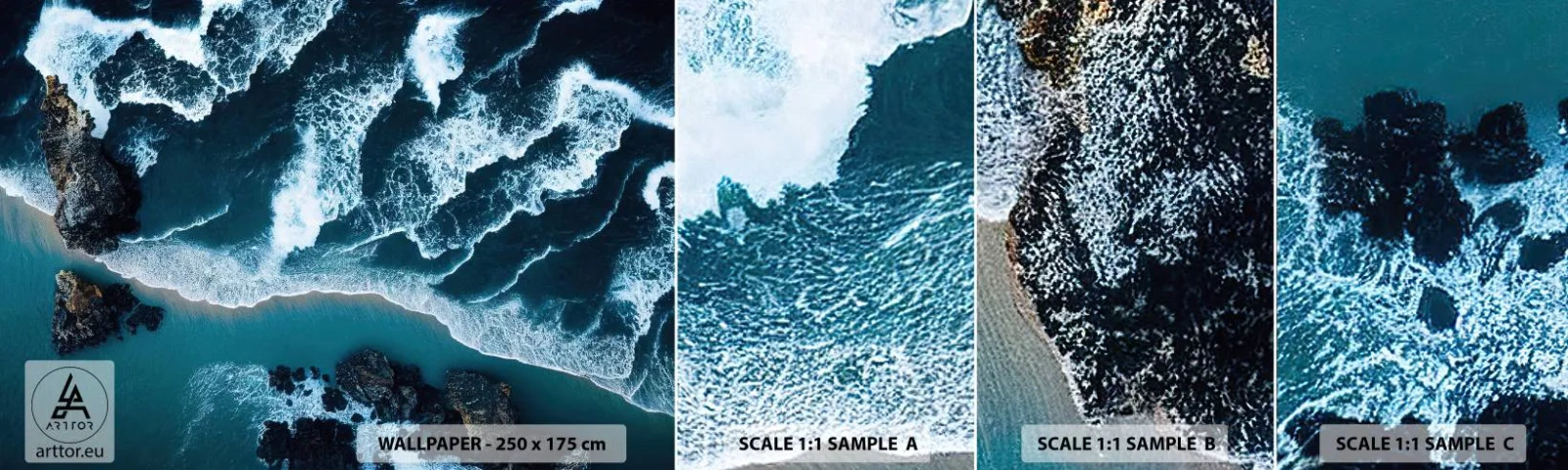 Campione di Fotomurale Adesivo Deluxe Sticker - Avvolte dalle onde - Scogliera, Mare, Natura - 100x30 cm