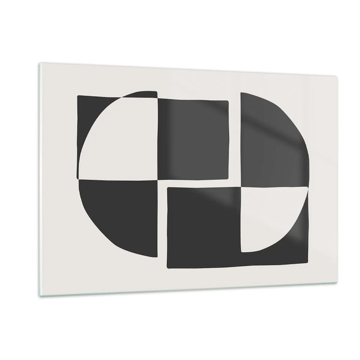 Quadro su vetro - Composizione geometrica di forme in bianco e nero - 120x80cm - Antitesi - sintesi - Decorazione murale moderna per soggiorno e camera da letto ARTTOR