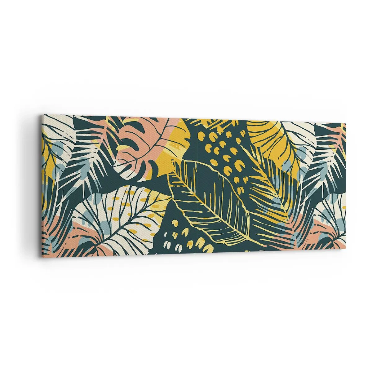 Quadro su tela - Stampe su Tela - Foglie colorate su uno sfondo scuro - 120x50cm - Fantasia di foglie - Decorazione murale moderna per soggiorno e camera da letto ARTTOR