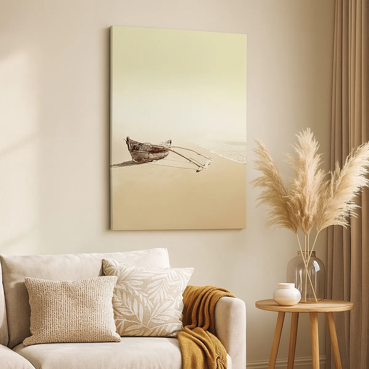 Quadro su tela - Stampe su Tela - Vecchia barca da pesca su una spiaggia sabbiosa - 50x70cm - Ricordo dei mari del sud - Decorazione murale moderna per soggiorno e camera da letto ARTTOR