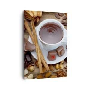 Quadro su tela - Stampe su Tela - Una tazza di cioccolata calda circondata da ingredienti per dessert - 50x70cm - Dalla fantastica fabbrica di cioccolato - Decorazione murale moderna per soggiorno e camera da letto ARTTOR