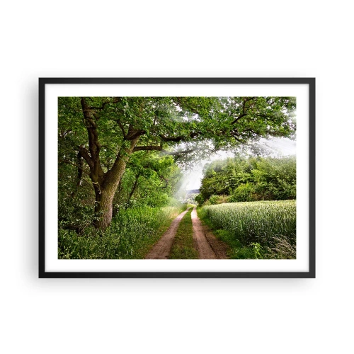 Poster in cornice nera - Una strada sterrata tra alberi verdi e luce solare - 70x50cm - Et in Arcadia ego - Decorazione murale moderna per soggiorno e camera da letto ARTTOR