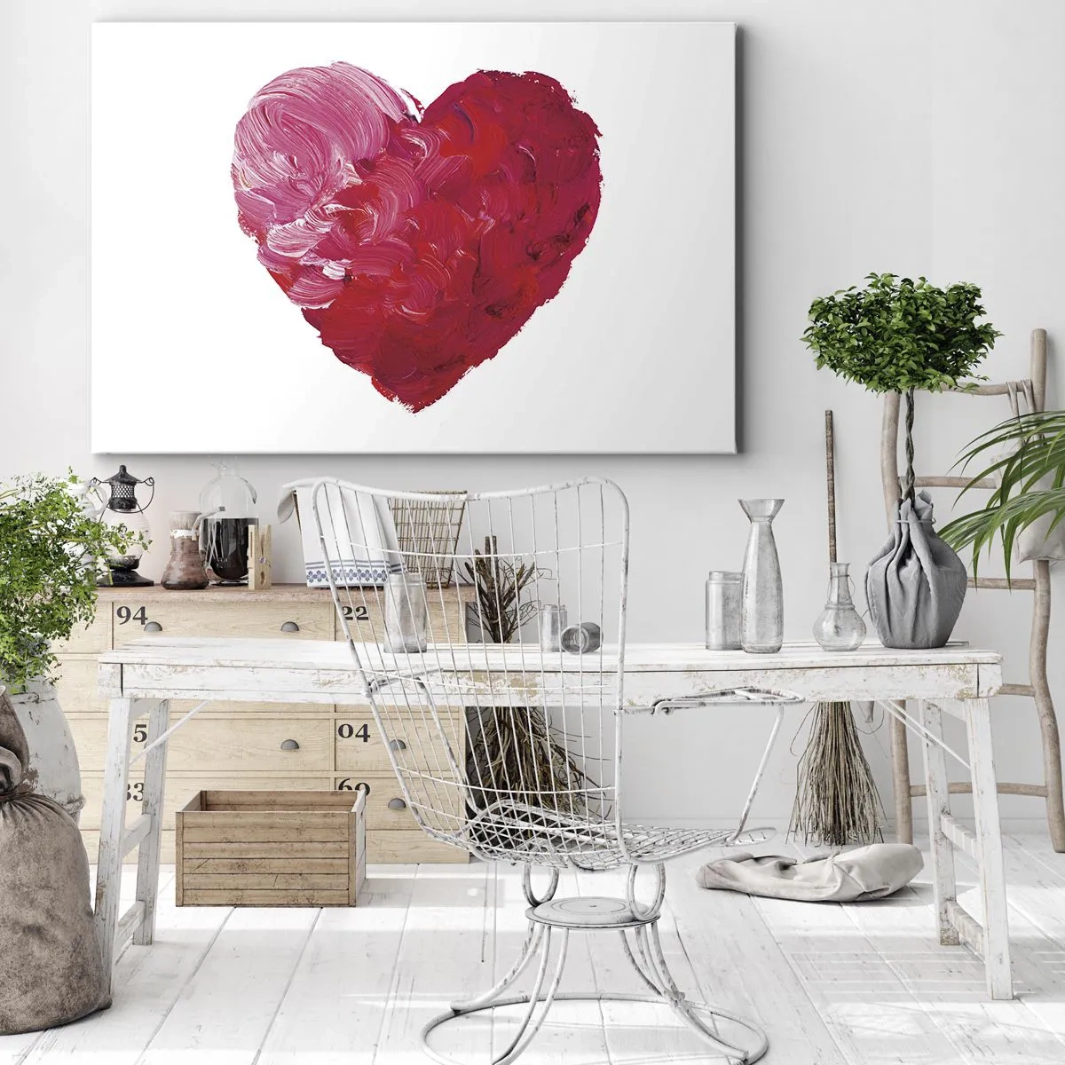 Quadro su tela - Stampe su Tela - Un cuore rosa e rosso dipinto con un pennello - 100x70cm - All you need is love - Decorazione murale moderna per soggiorno e camera da letto ARTTOR