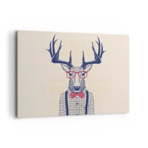 Quadro su tela - Stampe su Tela - Grafica stilizzata di un cervo con occhiali e papillon - 100x70cm - Divertente stravaganza - Decorazione murale moderna per soggiorno e camera da letto ARTTOR