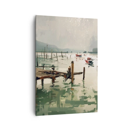 Quadro su tela - Stampe su Tela - Un pittoresco porto con barche in acque calme - 70x100cm - Imbevuto di luna fusa - Decorazione murale moderna per soggiorno e camera da letto ARTTOR