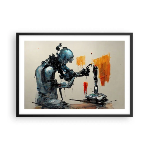 Poster in cornice nera - Robot al lavoro con sfondo astratto - 70x50cm - È già domani... - Decorazione murale moderna per soggiorno e camera da letto ARTTOR