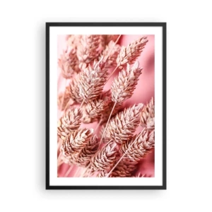 Poster in cornice nera - Primo piano di spighe di grano secche su sfondo rosa - 50x70cm - Cascata di fiori in rosa - Decorazione murale moderna per soggiorno e camera da letto ARTTOR