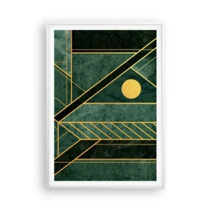 Poster in cornice bianca - Dinamica di oro e azzurro - 70x100 cm