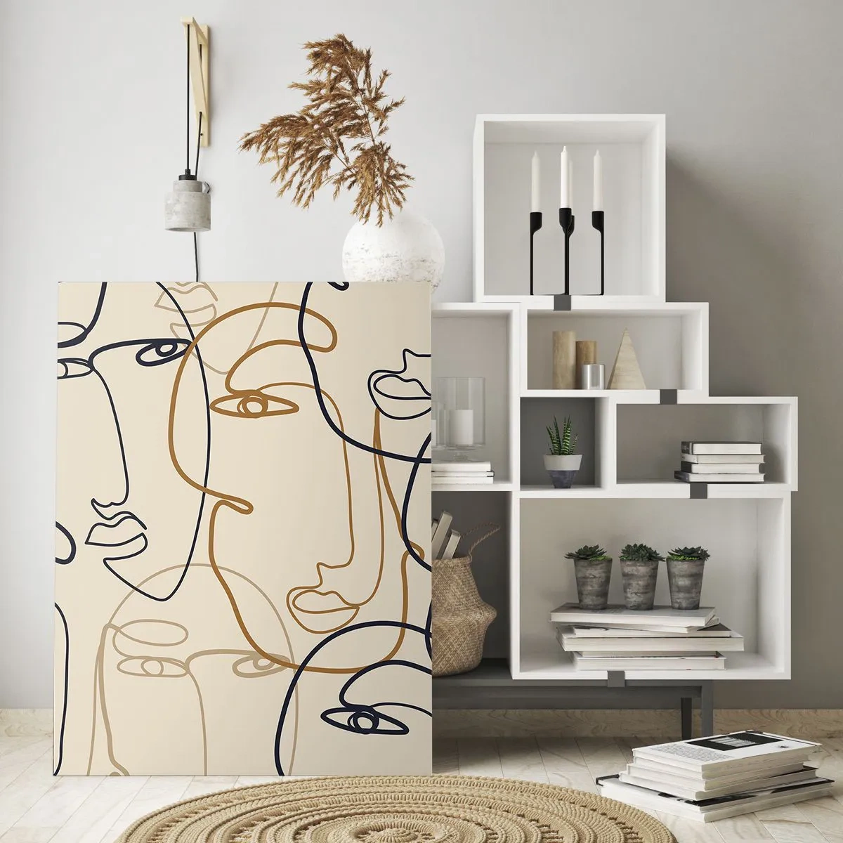 Quadro su vetro - Volti minimalisti in stile line art su sfondo chiaro - 80x120cm - Ritratto multiplo - Decorazione murale moderna per soggiorno e camera da letto ARTTOR