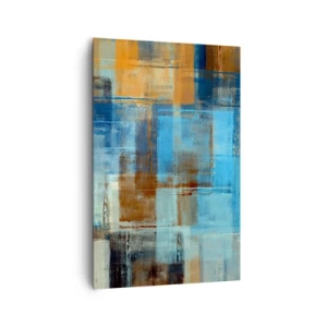Quadro su tela - Stampe su Tela - Composizione geometrica astratta nei toni del blu e del marrone - 80x120cm - Attraverso la tenda blu - Decorazione murale moderna per soggiorno e camera da letto ARTTOR