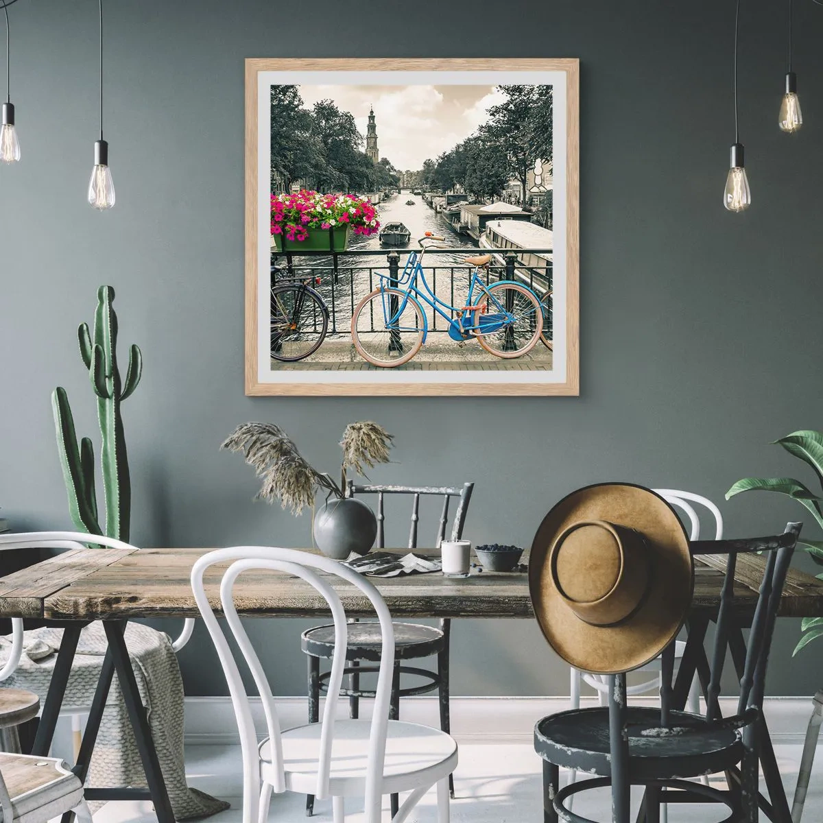 Poster in cornice rovere chiaro - I colori delle strade di Amsterdam - 60x60 cm