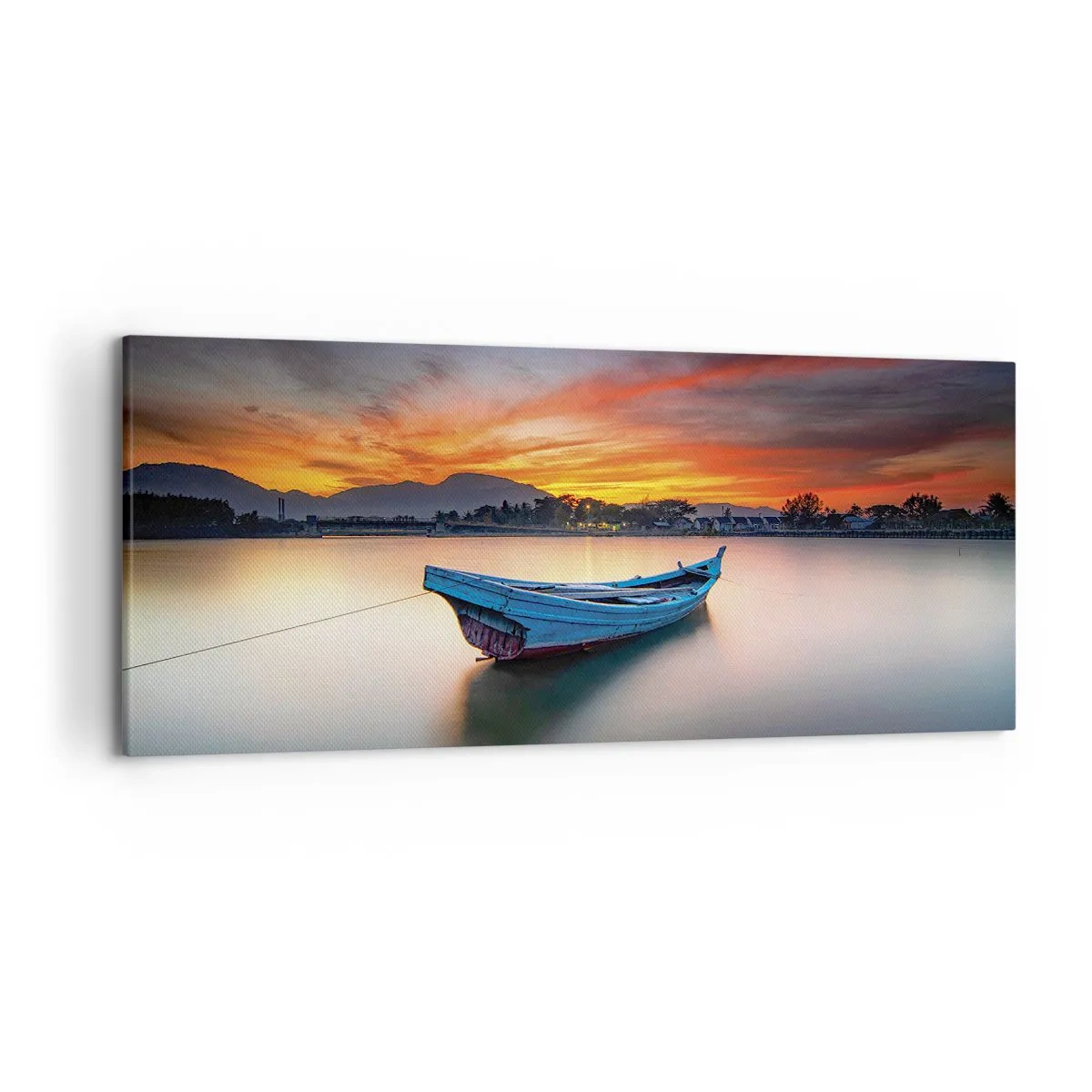 Quadro su tela - Stampe su Tela - Una barca sull'acqua durante un pittoresco tramonto - 120x50cm - Viene una notte buona - Decorazione murale moderna per soggiorno e camera da letto ARTTOR