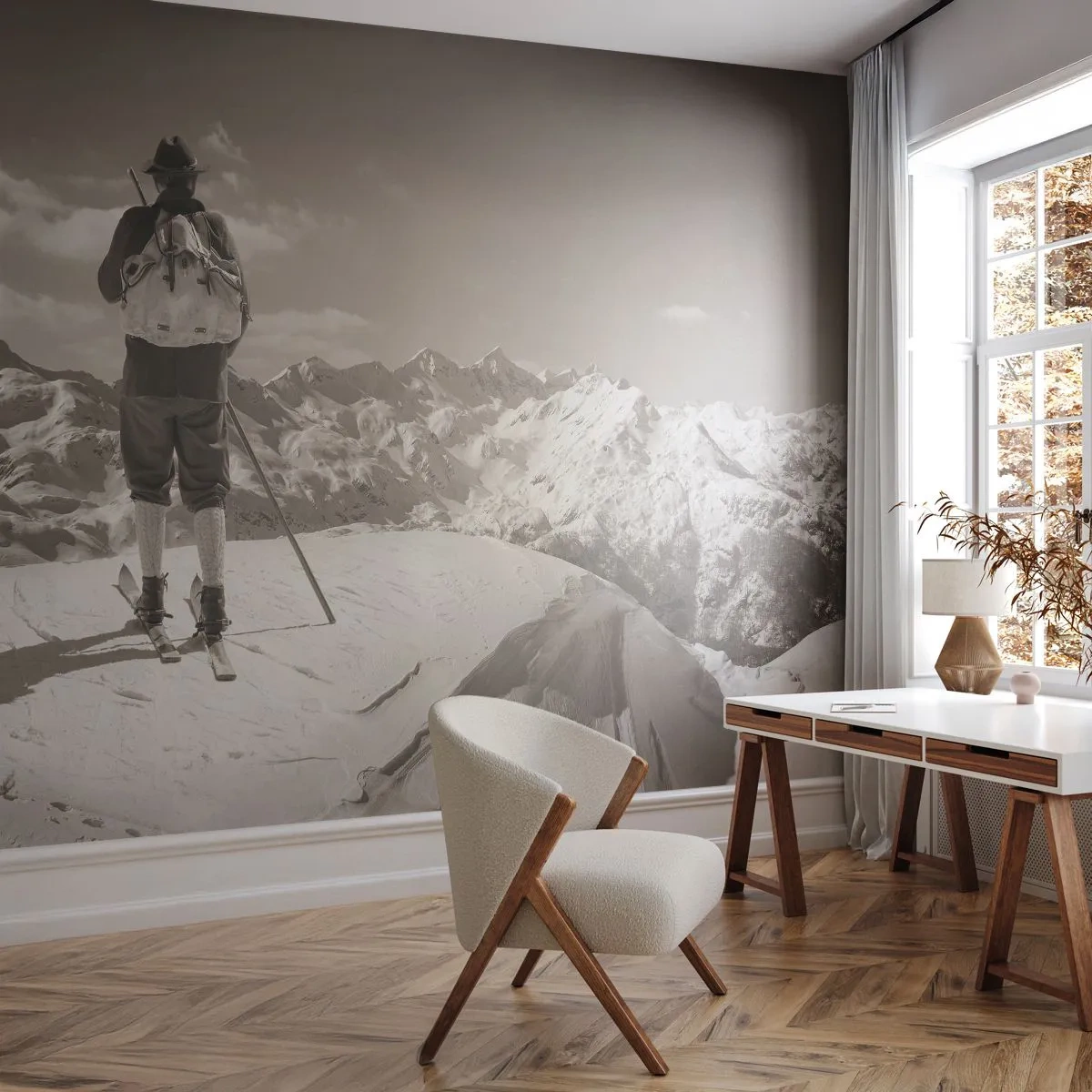 Fotomurali Premium Canvas - E i monti sono immutabili - Paesaggio, Montagne, Sciatore - 250x175 cm