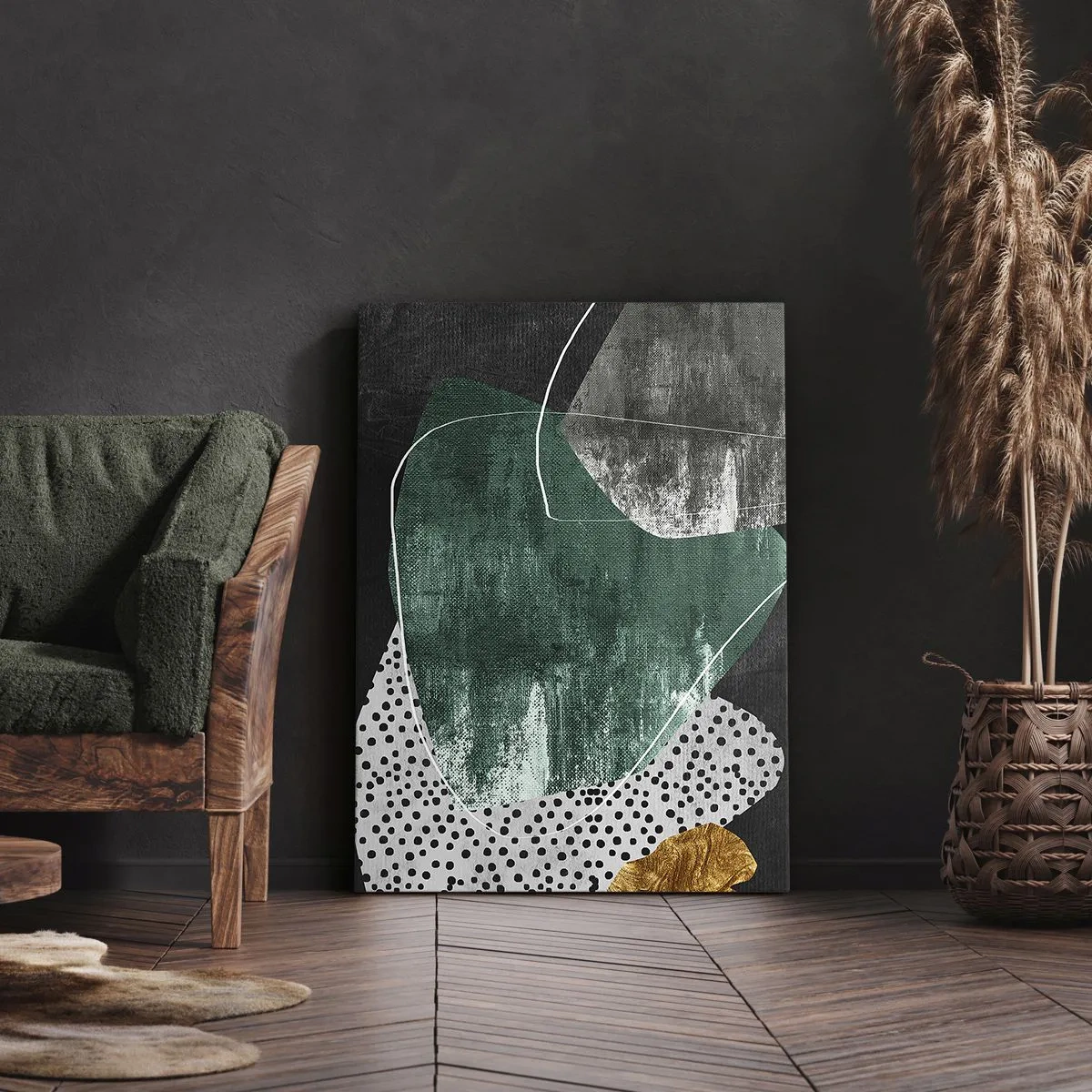 Quadro su tela - Stampe su Tela - Astrazione colorata con petalo d'oro - 45x80 cm