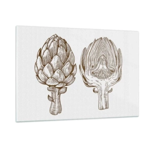 Quadro su vetro - Disegno botanico di un carciofo nella sua interezza e in sezione trasversale - 120x80cm - Lezione di anatomia - Decorazione murale moderna per soggiorno e camera da letto ARTTOR