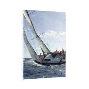 Quadro su vetro - Gara di yacht in mare aperto sotto cieli azzurri - 70x100cm - Che vinca il migliore - Decorazione murale moderna per soggiorno e camera da letto ARTTOR