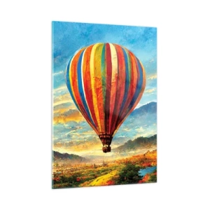 Quadro su vetro - Un palloncino colorato che fluttua sopra un paesaggio montano - 50x70cm - Nel silenzio si vede meglio - Decorazione murale moderna per soggiorno e camera da letto ARTTOR