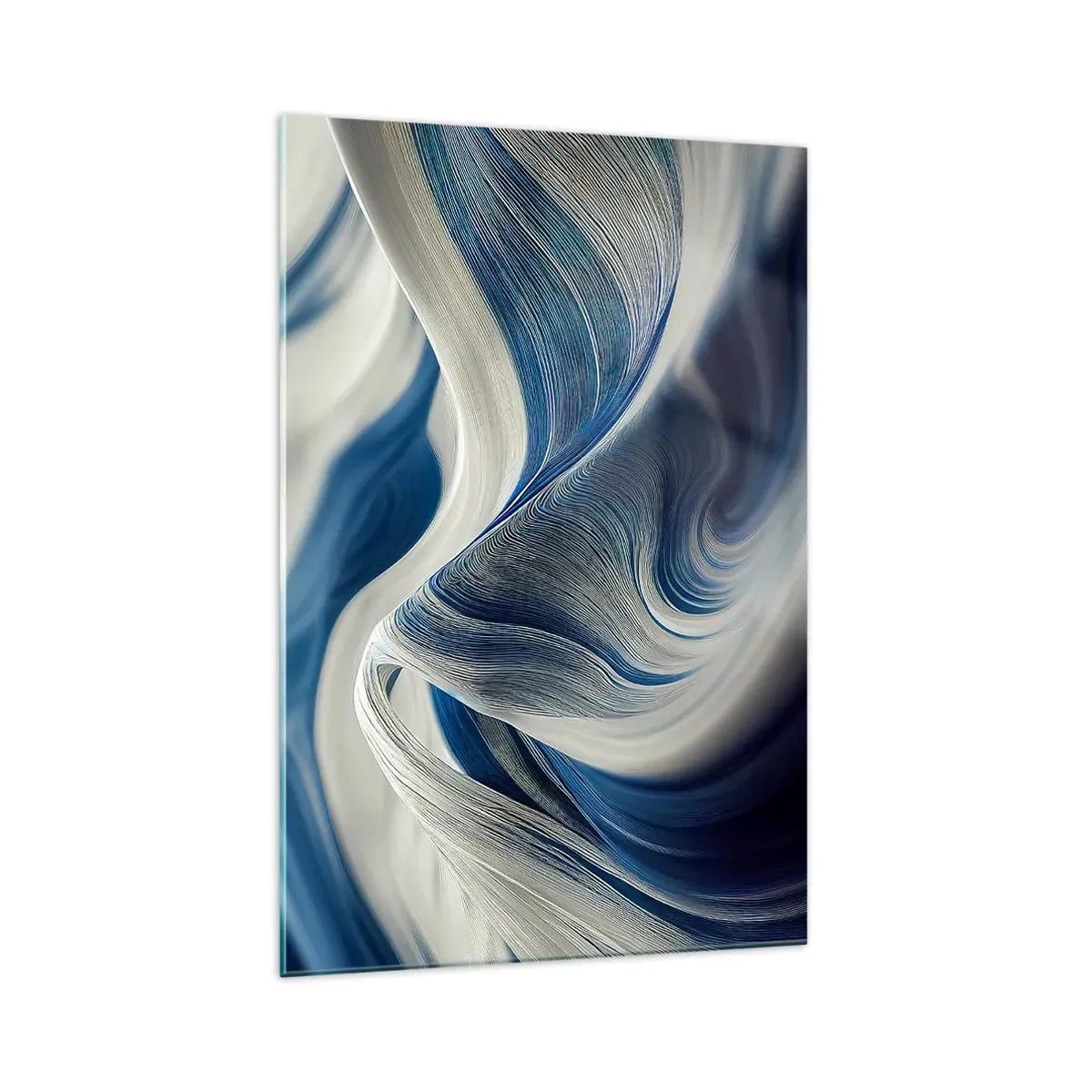 Quadro su vetro - Onde astratte nei toni del blu e del bianco - 70x100cm - Fluidità di blu e di bianco - Decorazione murale moderna per soggiorno e camera da letto ARTTOR
