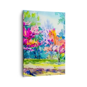 Quadro su tela - Stampe su Tela - Alberi colorati in un parco in stile acquerello - 50x70cm - Giardino multicolore nella luce della primavera - Decorazione murale moderna per soggiorno e camera da letto ARTTOR