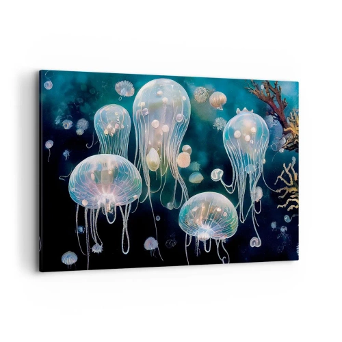 Quadro su tela - Stampe su Tela - Delicate meduse nel mondo sottomarino - 120x80cm - Danza sottomarina - Decorazione murale moderna per soggiorno e camera da letto ARTTOR