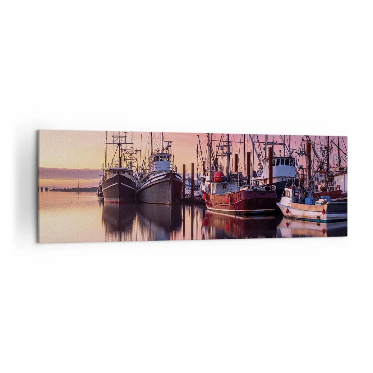 Quadro su tela - Stampe su Tela - Barche da pesca nel porto al tramonto - 160x50cm - Prima del giorno successivo - Decorazione murale moderna per soggiorno e camera da letto ARTTOR