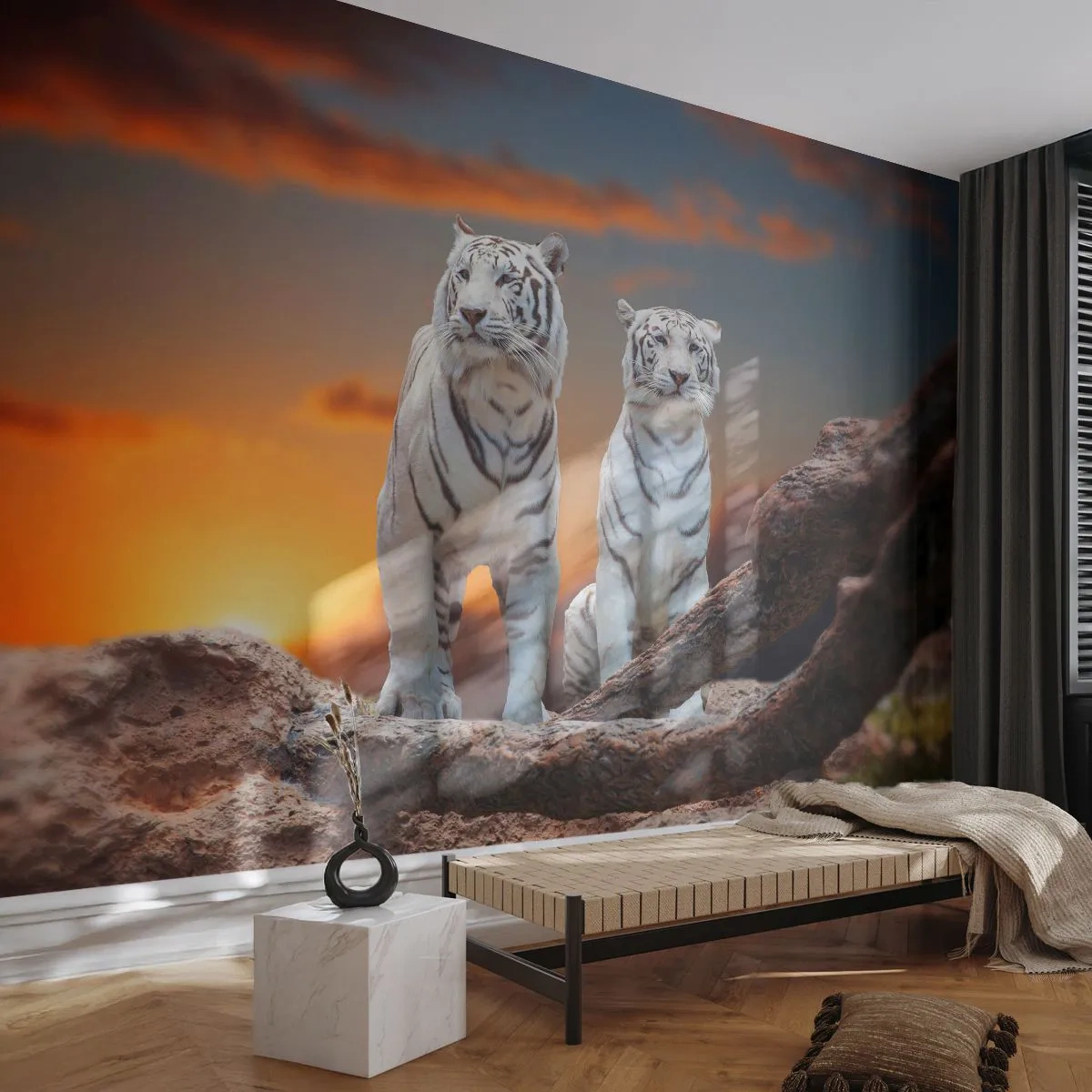 Fotomurali Premium Canvas - Proprio come a Narnia - Animali, Tigre, Tramonto - 350x256 cm