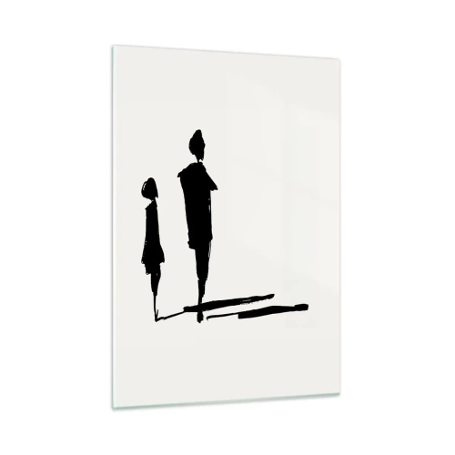 Quadro su vetro - Sagome nere di due figure con ombre su uno sfondo chiaro - 50x70cm - Sicuramente insieme? - Decorazione murale moderna per soggiorno e camera da letto ARTTOR
