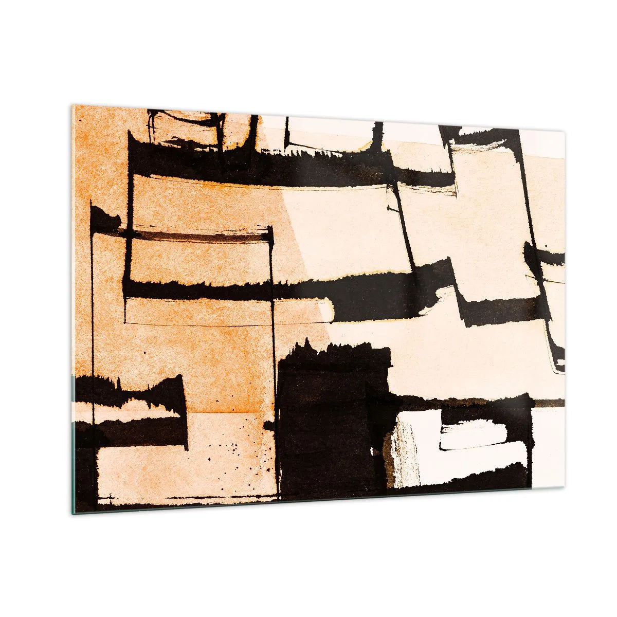 Quadro su vetro - Astrazione geometrica nei toni del beige e del nero - 100x70cm - Comunque in ordine - Decorazione murale moderna per soggiorno e camera da letto ARTTOR