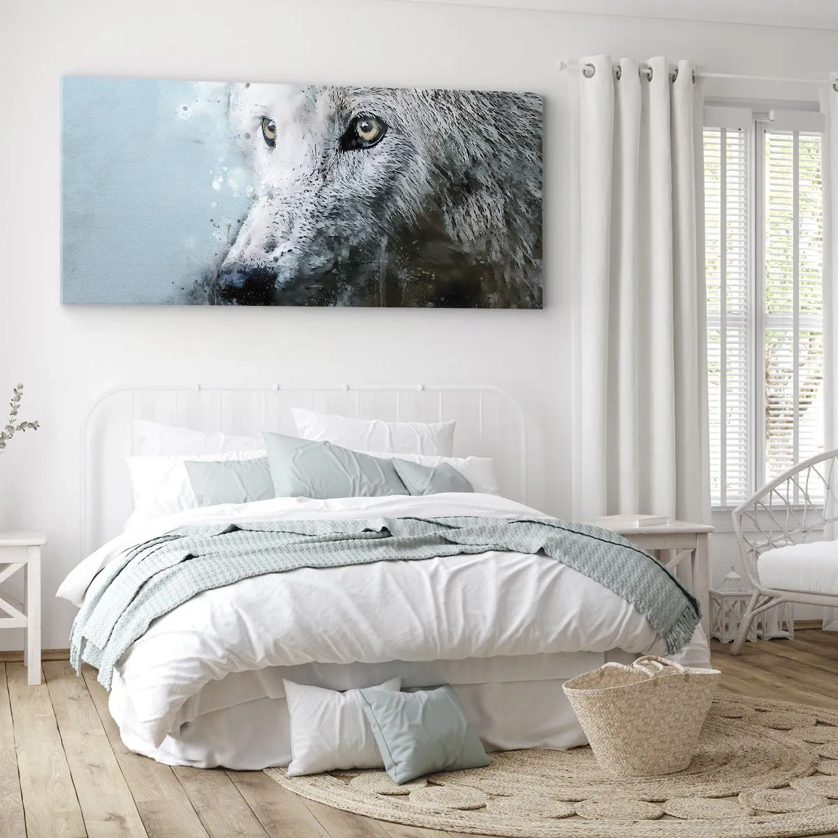 Quadro su tela - Stampe su Tela - Ritratto ad acquerello di un lupo - 120x50cm - Scopri l'anima del lupo - Decorazione murale moderna per soggiorno e camera da letto ARTTOR
