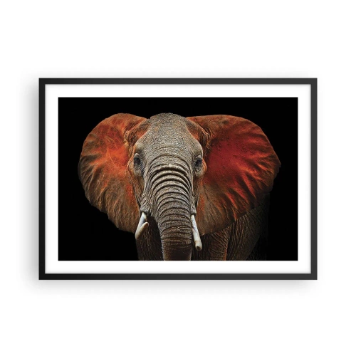 Poster in cornice nera - Ritratto di un elefante su sfondo nero - 70x50cm - Sono selvaggio e tu? - Decorazione murale moderna per soggiorno e camera da letto ARTTOR