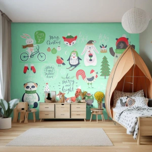 Fotomurali Autoadesivo Deluxe Sticker - Che sia sempre festa! - Per bambini, Inverno, Animali felici - 350x256 cm