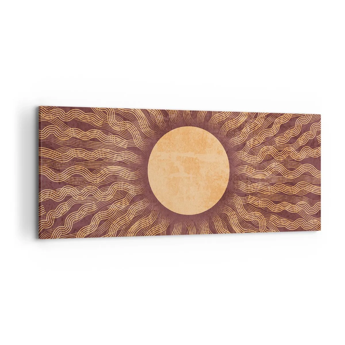 Quadro su tela - Stampe su Tela - Motivo soleggiato con raggi su uno sfondo nei toni del marrone - 120x50cm - L'icona del sole - Decorazione murale moderna per soggiorno e camera da letto ARTTOR