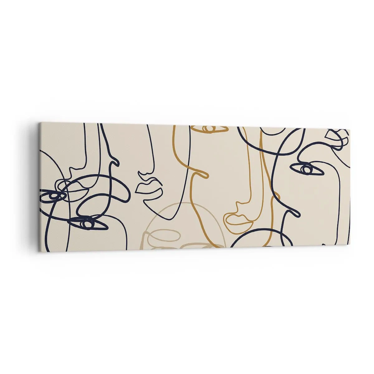 Quadro su tela - Stampe su Tela - Volti minimalisti in stile line art su sfondo chiaro - 140x50cm - Ritratto multiplo - Decorazione murale moderna per soggiorno e camera da letto ARTTOR