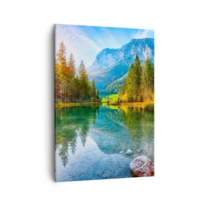Quadro su tela - Stampe su Tela - Un lago pittoresco circondato da montagne e foreste - 50x70cm - La mitezza dell'autunno - Decorazione murale moderna per soggiorno e camera da letto ARTTOR