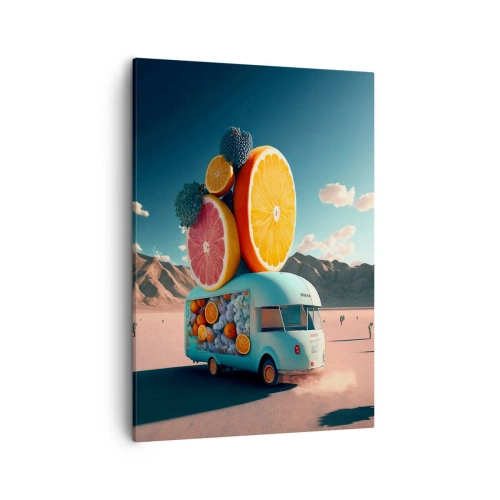 Quadro su tela - Stampe su Tela - Camion della frutta in un paesaggio desertico - 50x70cm - Il sapore delle vacanze - Decorazione murale moderna per soggiorno e camera da letto ARTTOR