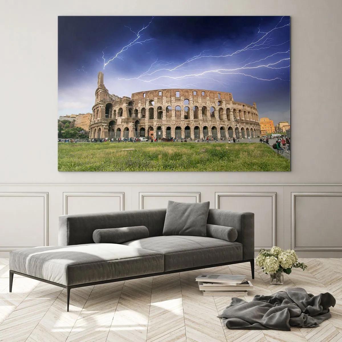 Quadro su vetro - Il Colosseo a Roma durante un temporale - 70x50cm - Arena di combattimenti - Decorazione murale moderna per soggiorno e camera da letto ARTTOR