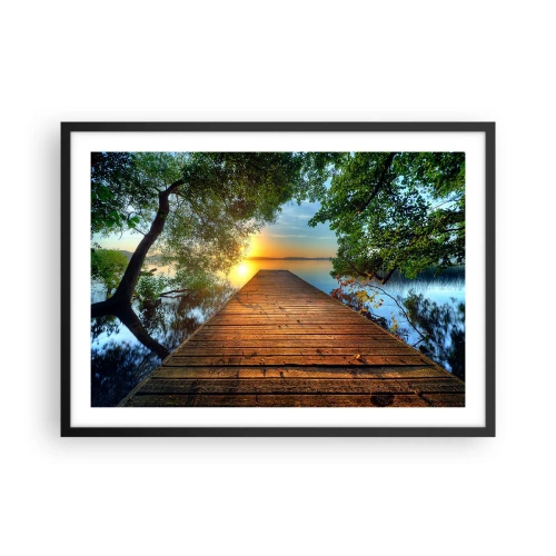 Poster in cornice nera - Un molo di legno circondato dal verde durante il tramonto - 70x50cm - Non avere fretta, siediti - Decorazione murale moderna per soggiorno e camera da letto ARTTOR