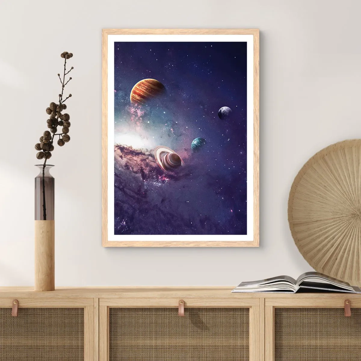 Poster in cornice rovere chiaro - Sistema solare danzante - 30x40 cm