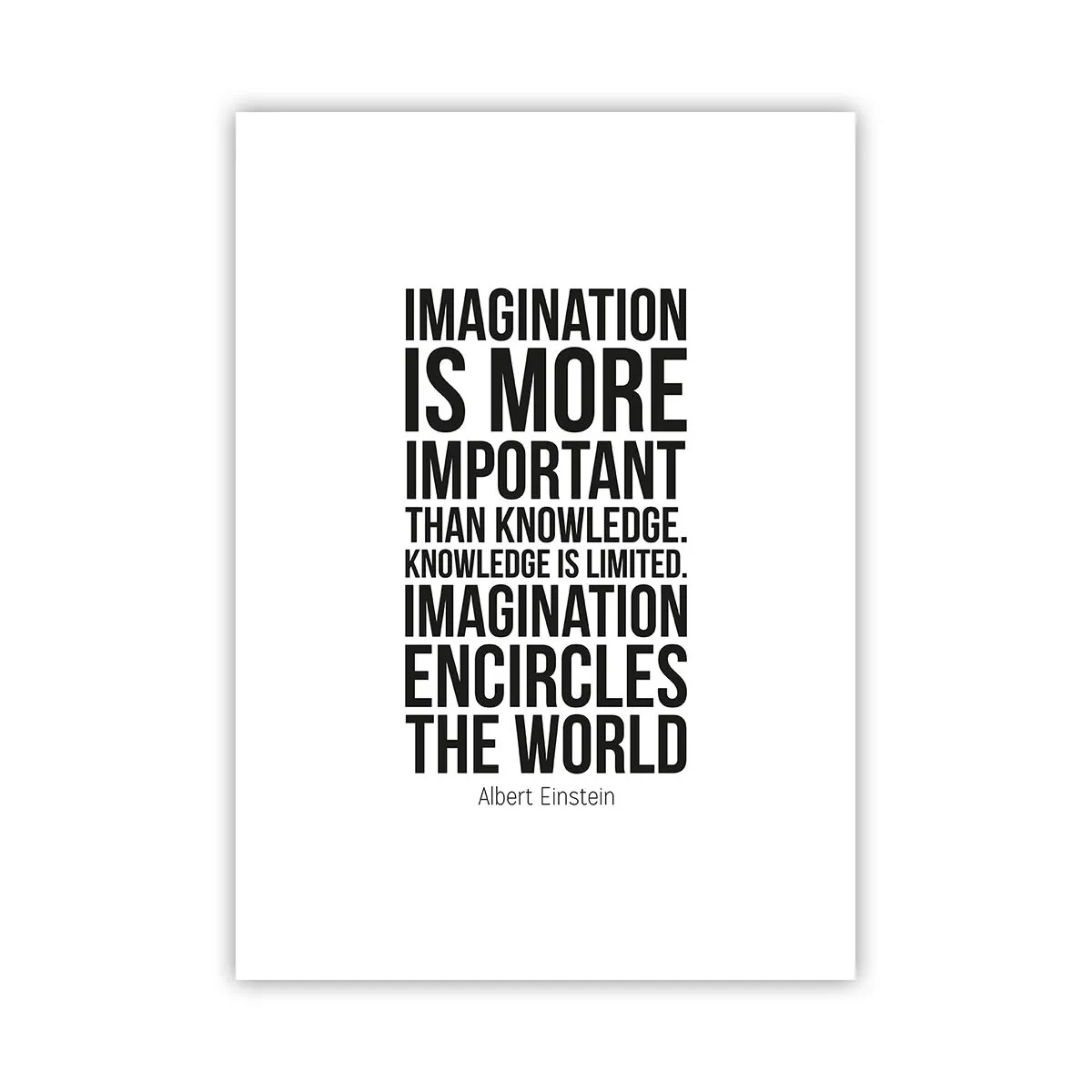Poster - Una citazione sull'immaginazione su uno sfondo bianco - 50x70cm - Einstein sul potere dell'immaginazione - Decorazione murale moderna per soggiorno e camera da letto ARTTOR