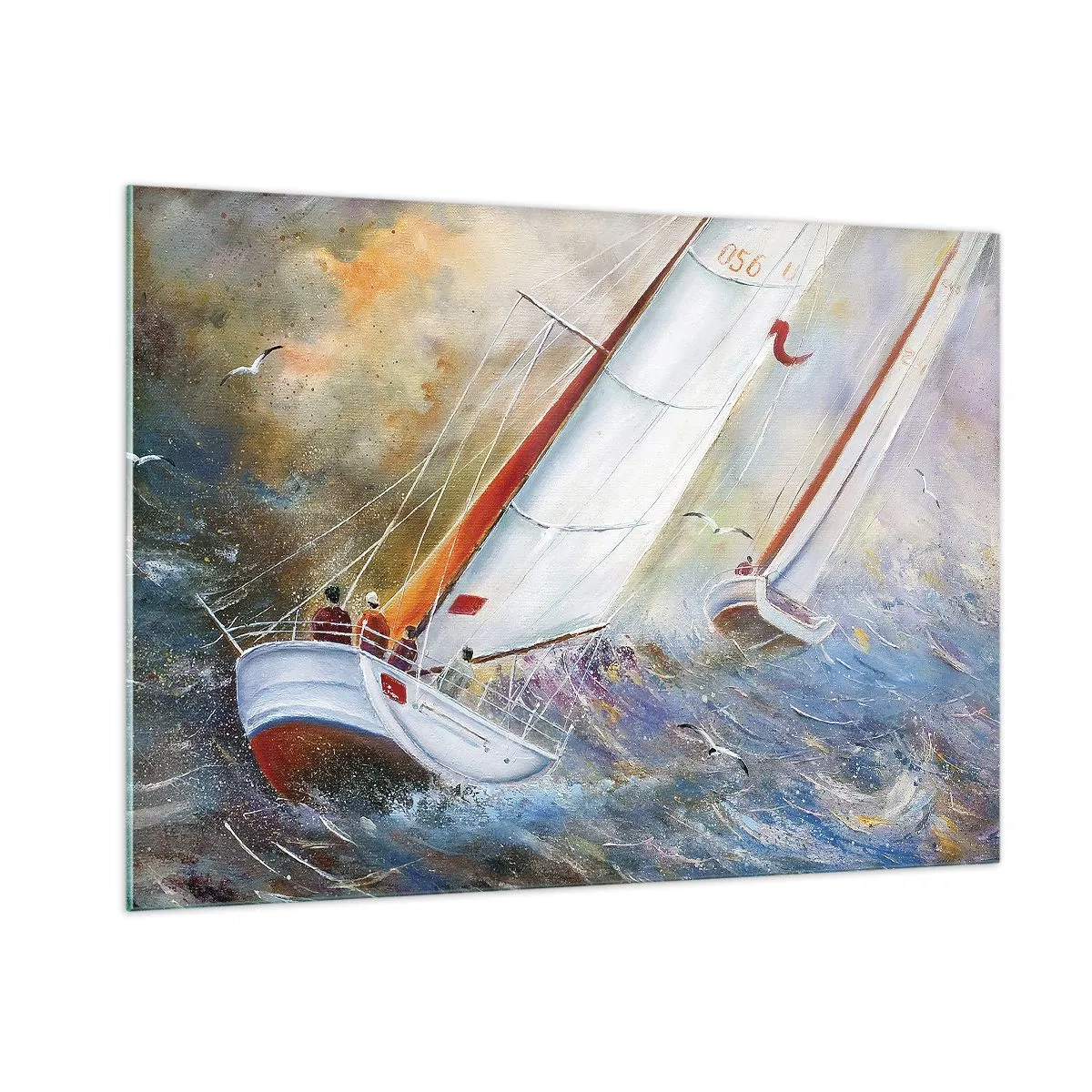 Quadro su vetro - Barche a vela in mare agitato durante una regata - 100x70cm - Correndo sulle onde - Decorazione murale moderna per soggiorno e camera da letto ARTTOR