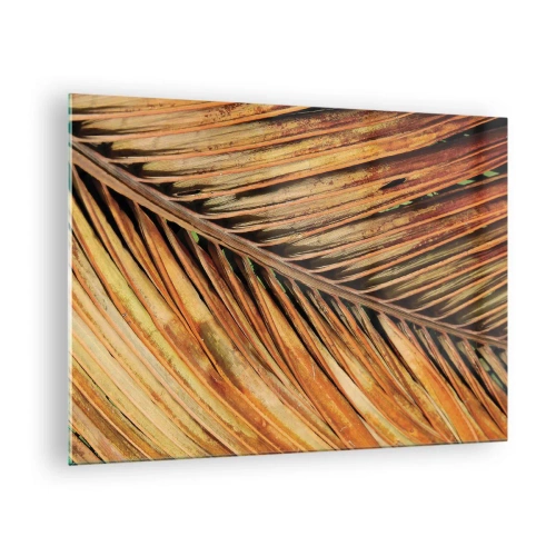 Quadro su vetro - Primo piano di foglie di palma secche e dorate - 70x50cm - Oro di cocco - Decorazione murale moderna per soggiorno e camera da letto ARTTOR