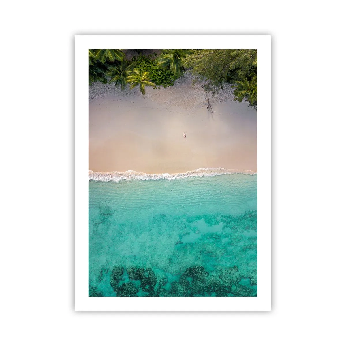Poster - Vista aerea della spiaggia con acqua turchese e palme - 50x70cm - Spiaggia del paradiso - Decorazione murale moderna per soggiorno e camera da letto ARTTOR