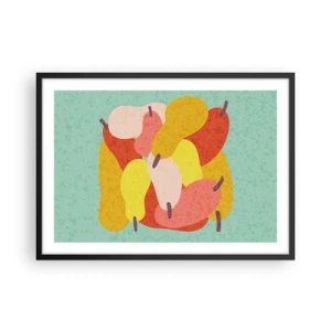 Poster in cornice nera - Pere astratte colorate su sfondo verde - 70x50cm - Assaggia il sole estivo - Decorazione murale moderna per soggiorno e camera da letto ARTTOR