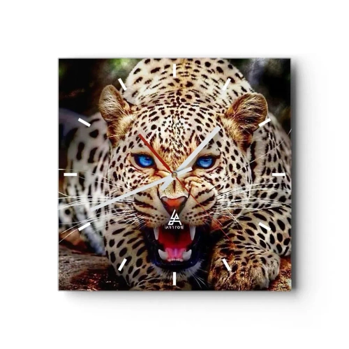 Orologio da parete - Orologio in Vetro - Un leopardo minaccioso con intensi occhi blu - 30x30cm - La rabbia non rovina la bellezza - Decorazione murale moderna per soggiorno e camera da letto ARTTOR