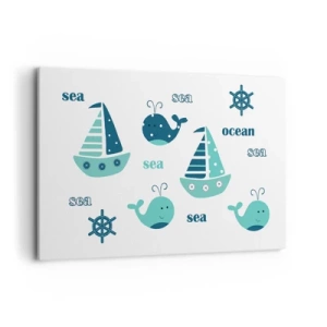 Quadro su tela - Stampe su Tela - Affascinanti motivi nautici con balene e barche a vela - 120x80cm - Attraverso i mari e gli oceani - Decorazione murale moderna per soggiorno e camera da letto ARTTOR