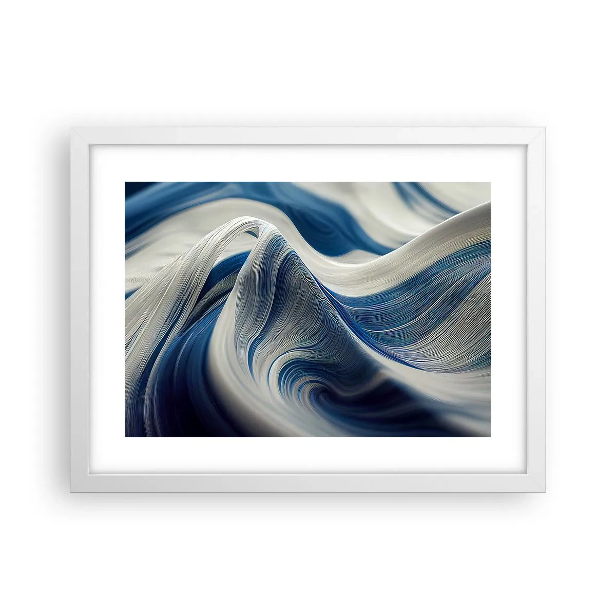 Poster in cornice bianca - Fluidità di blu e di bianco - 40x30 cm