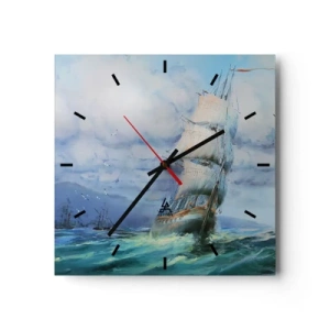 Orologio da parete - Orologio in Vetro - Una nave in un mare in tempesta - 30x30cm - Con il vento in favore - Decorazione murale moderna per soggiorno e camera da letto ARTTOR