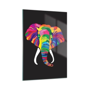 Quadro su vetro - Un elefante colorato su uno sfondo nero in stile artistico - 50x70cm - L'elefante che faceva il bagno nell'arcobaleno - Decorazione murale moderna per soggiorno e camera da letto ARTTOR